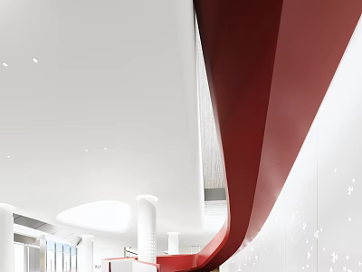 Elegant Service Hall Interior With Red Curved Structure White Ceiling And Bright Lighting 3d model