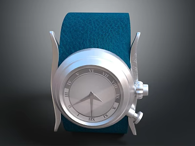 Wrist Watch with Blue Leather Strap Silver Dial Roman Numerals and Classic Design 3d model