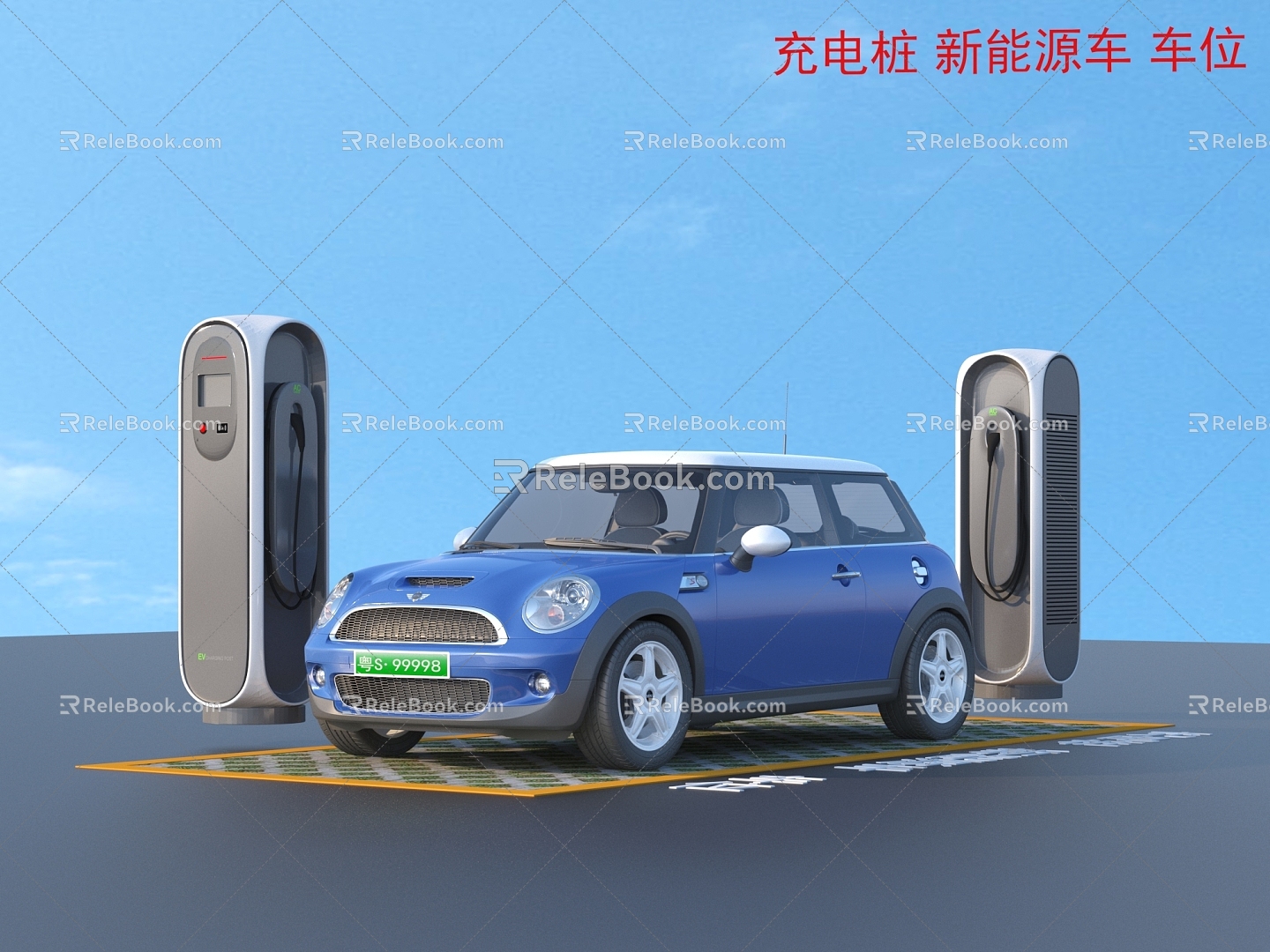 Charging pile new energy car parking space 3d model