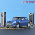 Electric Car Being Charged at Charging Station in New Energy Parking Space
