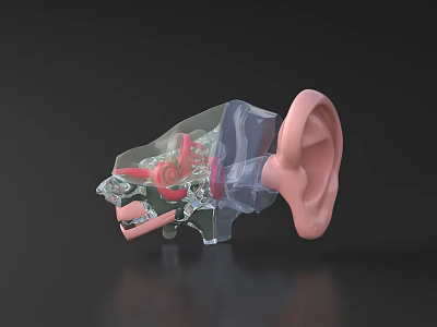 3D Model of Human Ear with Transparent Casing Showing Cochlea and Ossicles 3d model