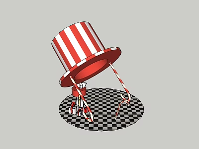 Unique Red White Striped Top Hat Swing With Rope On Black White Checkered Base 3d model