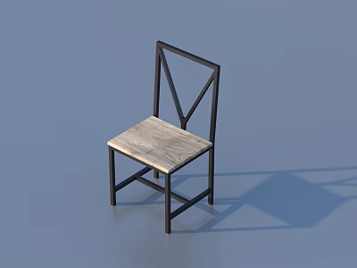 Modern Dining Chair Featuring Black Cross Back Frame And Wooden Seat Design 3d model