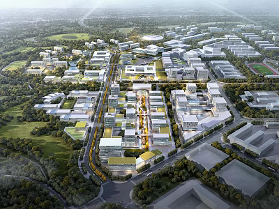 Modern School Campus Aerial View With Multiple Buildings And Lush Green Areas 3d model