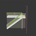 Modern Staircase Design With White Steps Yellow Handrail Gray Wall And Reflective Floor