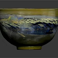 Decorative Glass Bowl Furniture With Colorful Wave Pattern And Yellow Blue Purple Hues