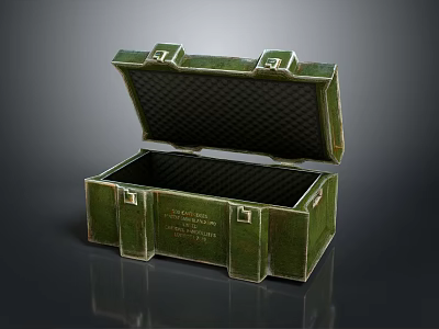 Vintage Green Open Box With Checkerboard Lining And Metal Clasps Sturdy Design 3d model