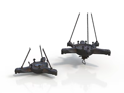 Two Black Decorative Hanging Structures With Chains And Metal Frames 3d model