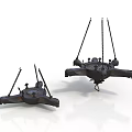 Two Black Decorative Hanging Structures With Chains And Metal Frames