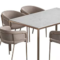 Modern Dining Table and Chair Set with Marble Top Beige Seats and Metal Legs