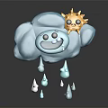 Cartoon Blue Cloud With Smiling Face And Yellow Sun With Raindrops