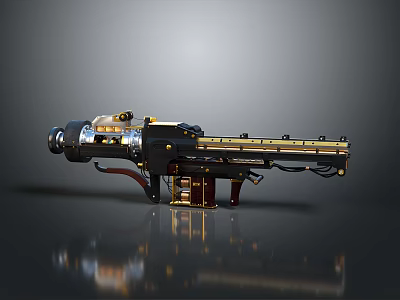 Detailed 3D Rendered Weapon With Metallic Body Golden Accents And Long Barrel 3d model