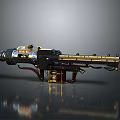 Detailed 3D Rendered Weapon With Metallic Body Golden Accents And Long Barrel