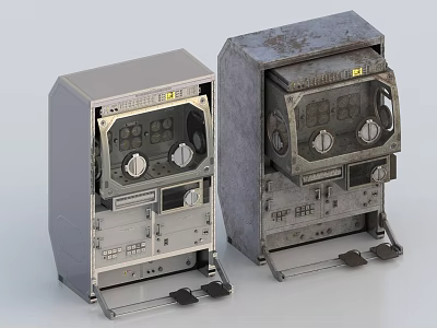 Industrial Equipment Cases With New And Weathered Control Panels Knobs Dials 3d model