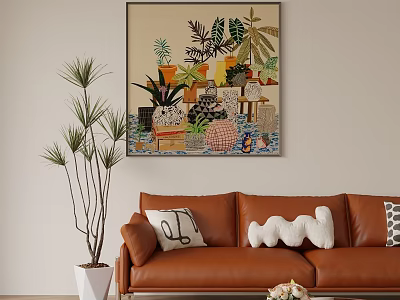 Oil Painting Featuring Plants and Potted Plants in Modern Living Room Decor 3d model