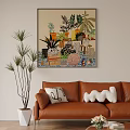 Oil Painting Featuring Plants and Potted Plants in Modern Living Room Decor