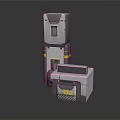 Modern Parking Lot Equipment Gray Tower Structure And Square Unit With Yellow Stripes