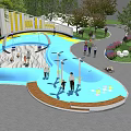 Outdoor Kids Water Playground With Pool Slides Sandpit And Green Trees