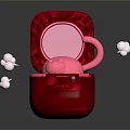 Red Box With Open Lid Containing Pink Cat And Floating White Clouds