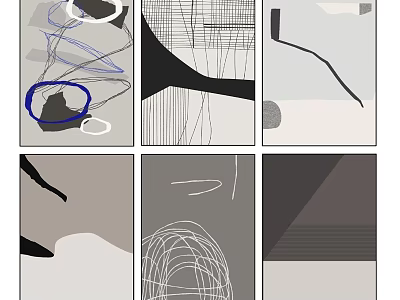 Minimalist Abstract Paintings With Curved Lines Straight Strokes Geometric Shapes And Monochrome Tones 3d model