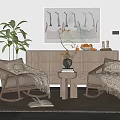 Cozy Rocking Leisure Chairs with Blankets Small Coffee Table Near Wooden Cabinet and Wall Art