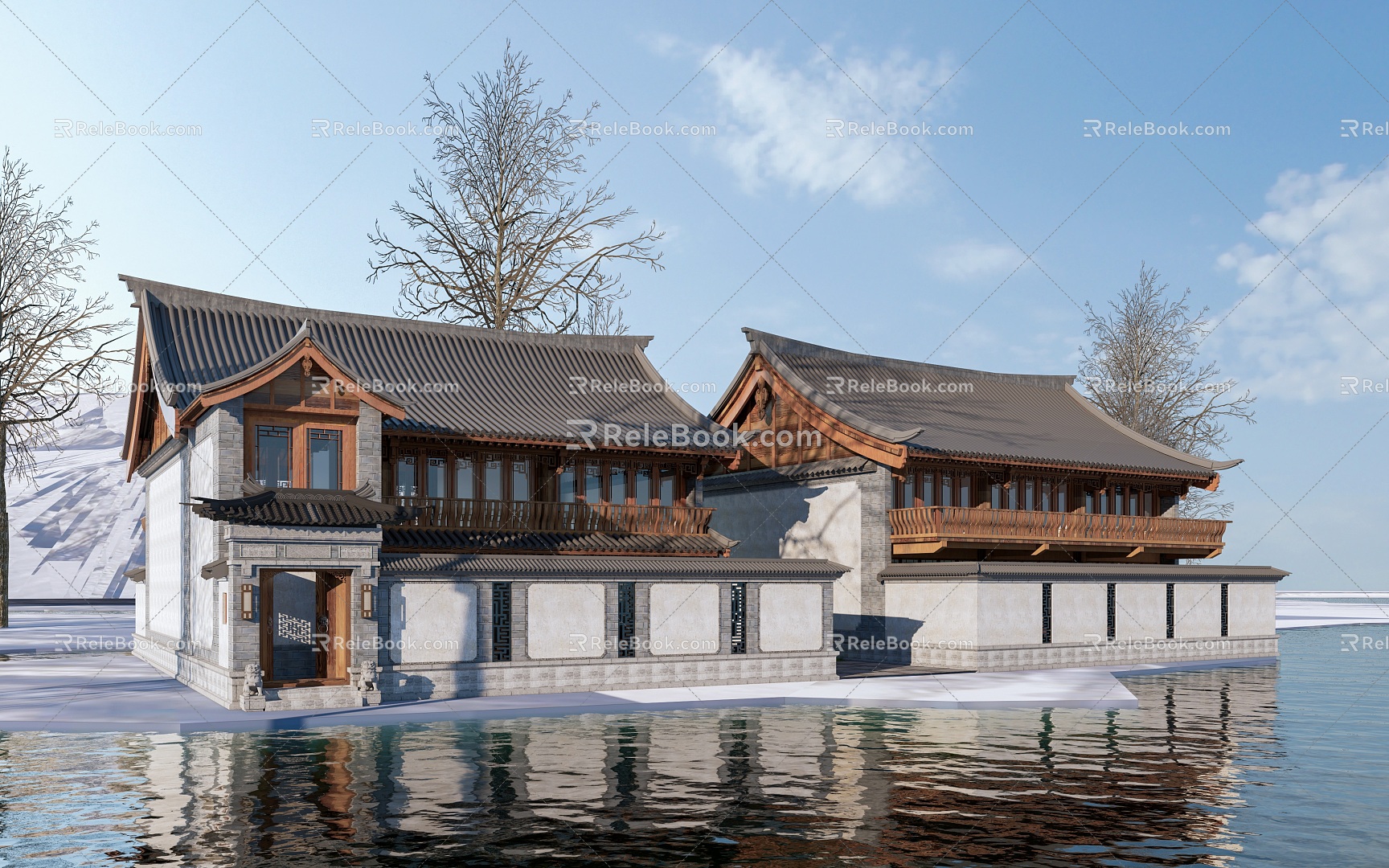 New Chinese Style Homestay Building Country House Chinese Style Building 3d model