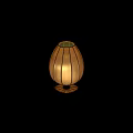 Egg Shaped Table Lamp With Beige Lampshade Black Stripes And Metal Base
