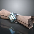 Deer Artwork On Brown Ancient Scroll With Square Metal Buckle And Black Background