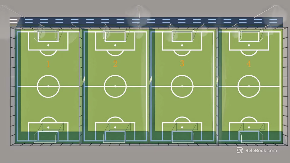 School Sports Facilities Featuring Four Standard Football Fields With Green Turf 3d model 