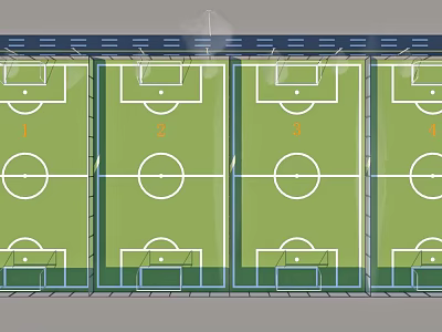 School Sports Facilities Featuring Four Standard Football Fields With Green Turf 3d model