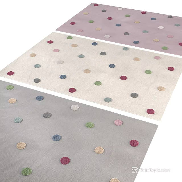 Square Area Rugs Featuring Multicolored Polka Dot Designs On Neutral Backdrops 3d model 