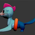 Cute Blue Game Movie Character With Pink Head And Orange Tail Look