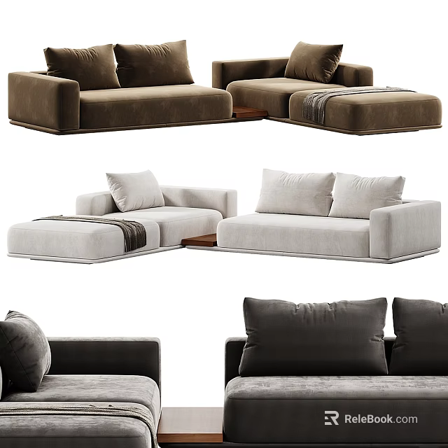 Modern Sofa Collection With Different Colors Ottoman And Comfortable Pillows 3d model