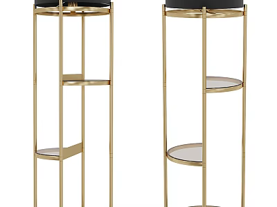 Modern Floor Lamp With Golden Stand Black Lampshade And Transparent Glass Shelves 3d model
