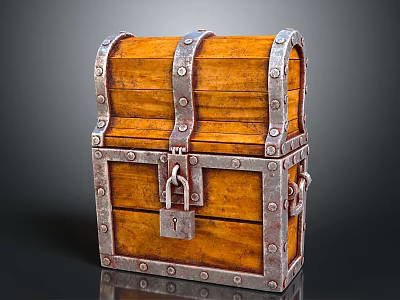 Vintage Wooden Storage Chest With Metal Trim Lock And Home Decor Use 3d model