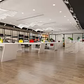 Modern Retail Store Interior with Display Shelves White Tables and Bright Lighting