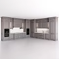 Dark Gray Classical Kitchen Cabinets With Carved Details Glass Doors And Marble Island