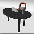 Modern Wooden Desk Design with Laptop Black Lamp and Orange Chair