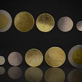 Household Items Various Coins With Different Denominations Gold Silver Materials And Reflections On Black Background