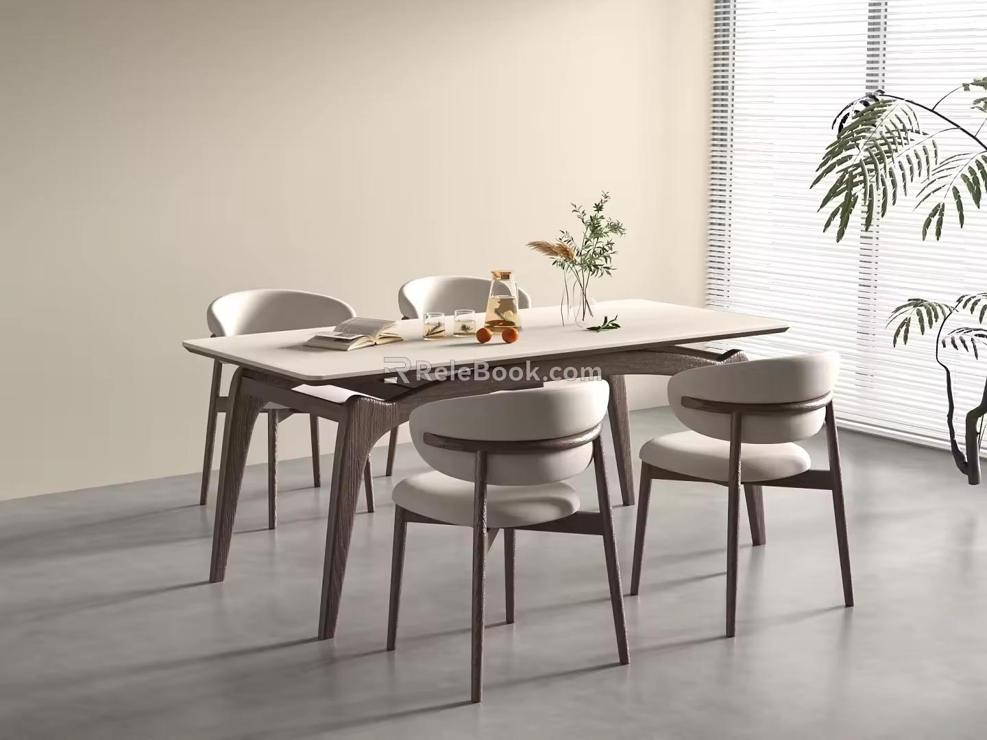 Middle Ancient Dining Table Solid Wood Rock Plate Dining Table and Chair Dining Table and Chair Combination 3d model