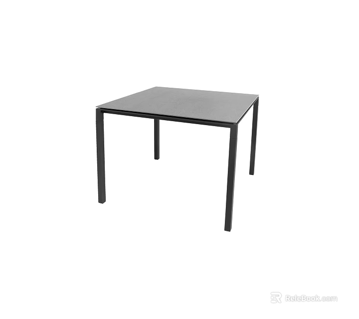Black Square Modern Dining Table With Simple Design And Four Black Legs 3d model