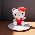 Hello Kitty Doll in Red Dress with Red Bow on Round Base Wooden Floor