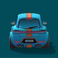 Cute Cartoon Style Blue Car With Orange Accents And Large Sporty Wheels