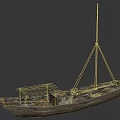 Weathered Wooden Boat Featuring Mast And Weathered Wooden Deck With Hull Details