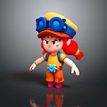 Colorful Doll with Red Braids Yellow Blue Goggles Orange Outfit Gear Pattern and Pink Shoes