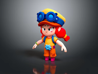 Colorful Doll with Red Braids Yellow Blue Goggles Orange Outfit Gear Pattern and Pink Shoes 3d model