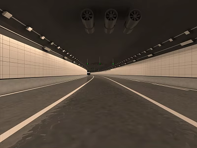 Modern Road Facilities in Tunnel Interior with Lighting Ventilation Lane Markings and Indicator Lights 3d model