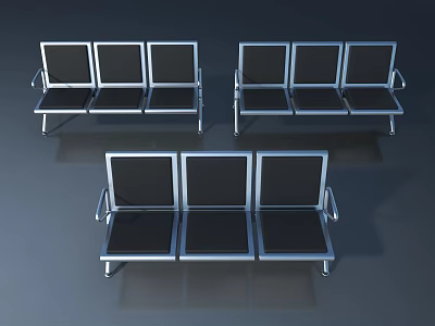 Three Seater Chairs With Silver Metal Frames And Black Cushions Modern Simple Design 3d model