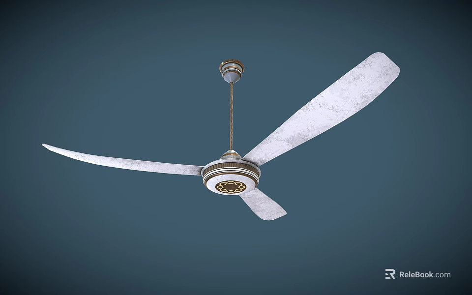 Modern Ceiling Air Conditioning Fan with White Blades and Gold Accent Base 3d model 