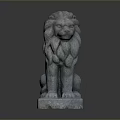 Carved Sitting Stone Lion Statue With Detailed Mane And Square Base